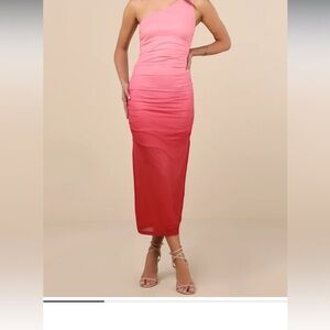 Elegant Pink orange ombre strapless Dress